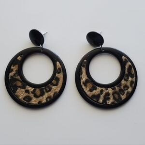 Leopard Print Black Hoop Earrings